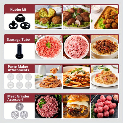Robot da cucina 6 in 1, 1200W 6 velocità con pulsante a scatto, accessori con ciotola da 6L in acciaio inossidabile, impastatrice elettrica verticale, gancio per impasto, frusta, spatola, accessori per centrifuga, accessori per tritacarne e accessori per