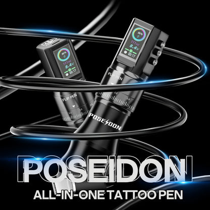 Kit Tatuaggio POSEIDON V3 PRO, Macchina per Tatuaggi con 20 Cartucce, Penna Tatuaggio Wireless con Batteria 1800mAh, Schermo LED a Colori HM128, 20 Aghi Cartuccia e 11 Inchiostri per Tatuaggi, Accessori per Principianti