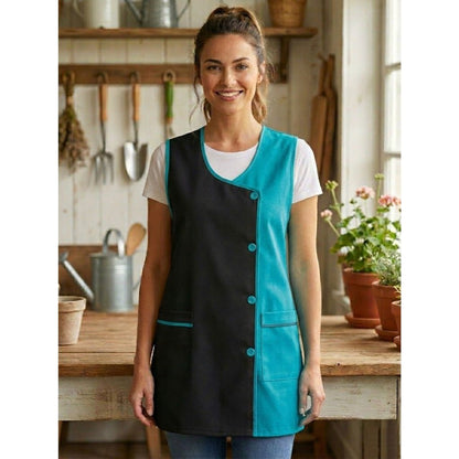 Grembiule da cucina liscio da donna, confortevole e resistente, dettagli moderni e funzionali: tasche frontali e bottoni frontali Utilizzo: cucina, casa, lavoro e attività quotidiane