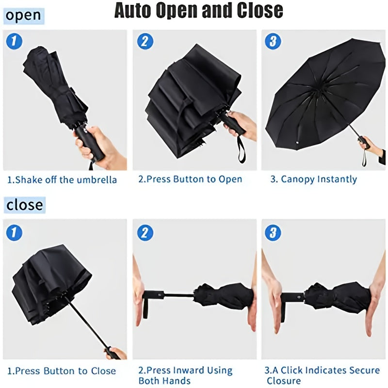 Ombrello Automatico Compatto da Viaggio a Doppia Apertura con 10 Stecche, Ombrello Resistente, Ombrello Auto Rinforzato e Ingrandito, Ombrello di Protezione da Viaggio con Barra di Sicurezza, Design Alla Moda in Diversi Colori, Ombrello di Alta Gamma Adat