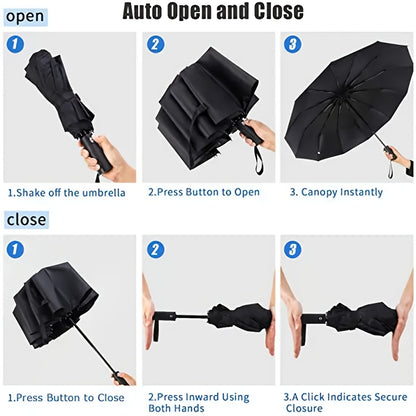 Ombrello Automatico Compatto da Viaggio a Doppia Apertura con 10 Stecche, Ombrello Resistente, Ombrello Auto Rinforzato e Ingrandito, Ombrello di Protezione da Viaggio con Barra di Sicurezza, Design Alla Moda in Diversi Colori, Ombrello di Alta Gamma Adat