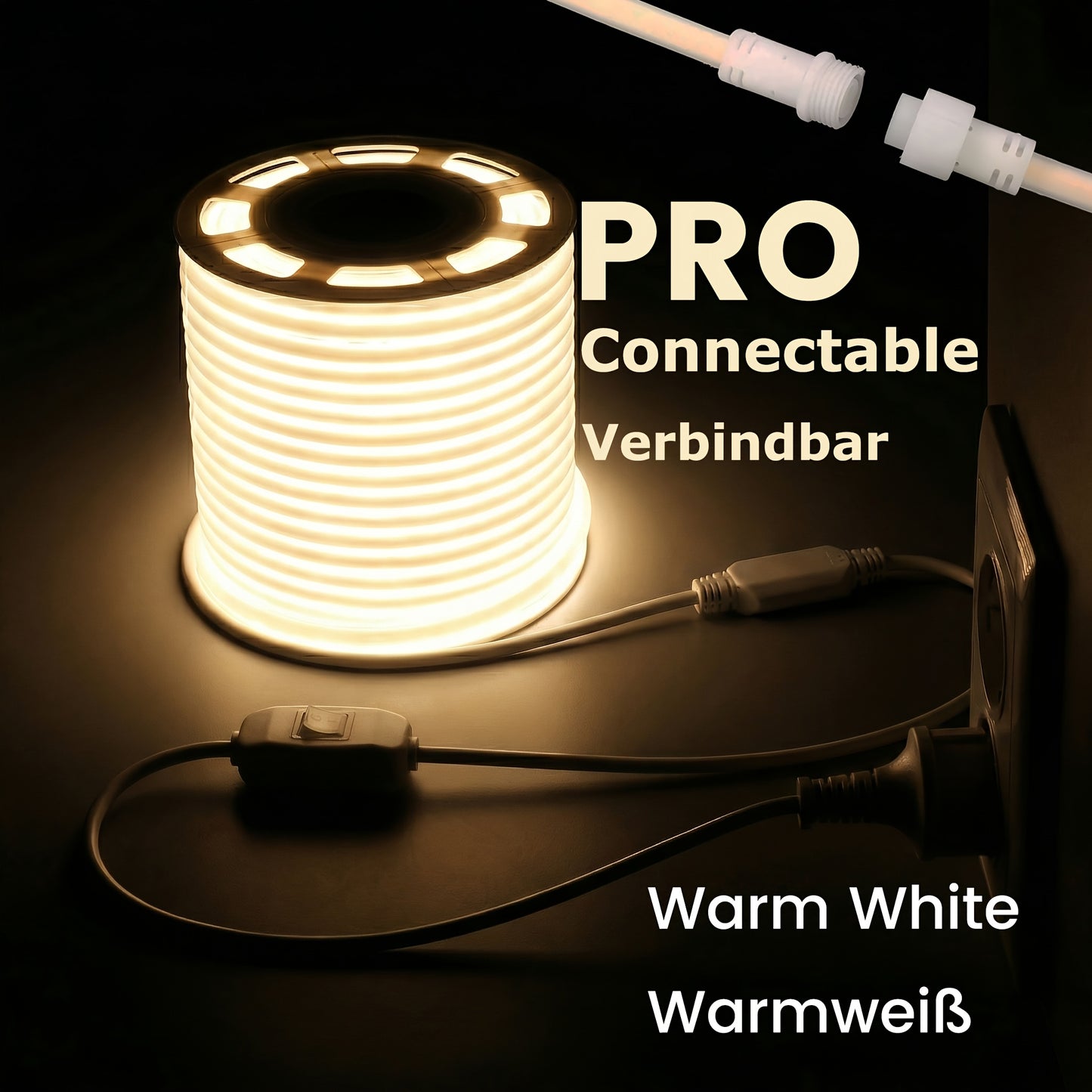 Striscia LED COB IP65 Flessibile 220V/230V, Bianco Caldo e Bianco Freddo, Neon LED in Silicone per Interni ed Esterni, Camera da Letto, Patio, Feste, Fai da Te e Decorazione Casa, per Insegne, Pareti, Bar, Illuminazione Festiva, 2m/20m/30m/50m