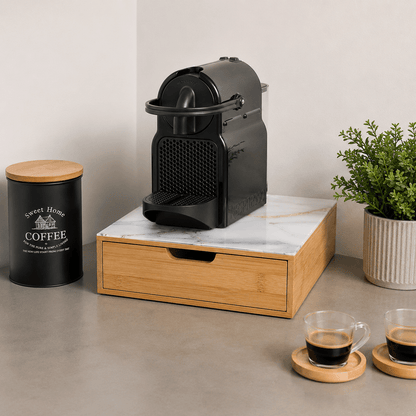 Porta cialde Organizer Bambù per Cialde con Vetro Temperato Organizer Capsule Caffè Cassetto Porta Oggetti Cassetto Minuteria Mobiletto Porta Tè Cassetto Cucito 4 Scomparti Separati
