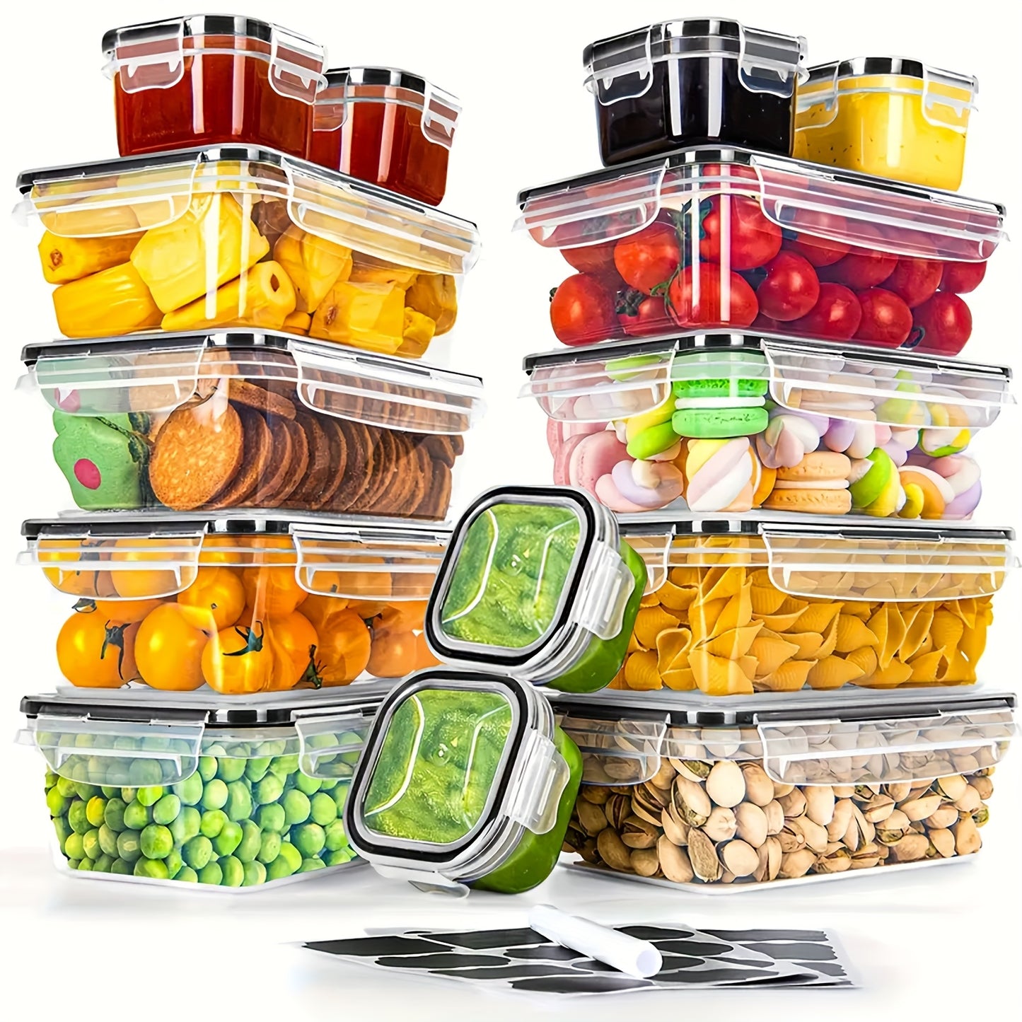 Ciotole per Conservazione Alimenti Multidimensioni, Set da 26 Pezzi/Set da 14 Pezzi, Contenitori per Organizzazione Cucina, Contenitori per Pasti Impilabili, Lavabili in Lavastoviglie, Sicuri per Microonde e Frigorifero - Dimensioni Versatili per Conserva
