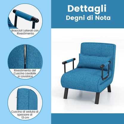 4 in 1 Poltrona Letto Singolo, Poltroncina Pieghevole con Schienale Regolabile in 6 Posizioni, Sedile Imbottito Robusto, Divano Letto per Casa Ufficio, 79x65x79 cm