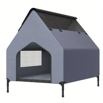 Casina per Cani Grigia con Porta e Finestra, Adatta per Uso Interno/Esterno