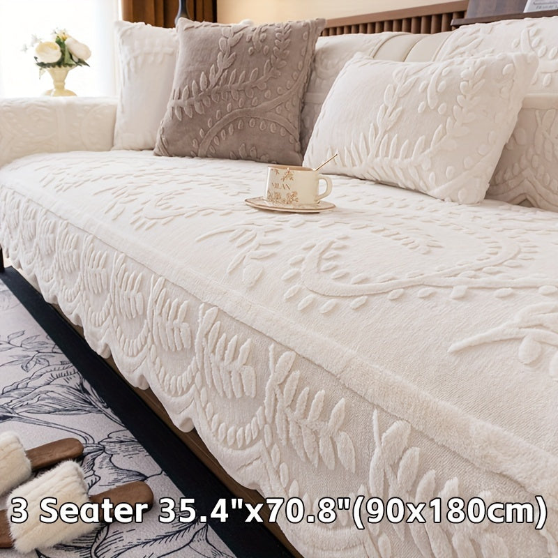 1 Coperta per Divano in Peluche con Stampa Leopardata - Finta Pelle Spessa e Calda, Antiscivolo e Adatta agli Animali Domestici, Bordo Decorativo a Foglie, Per Divani da 1-4 Posti e Sezionali, Lavabile in Lavatrice, Accessorio Comodo per Soggiorno o Camer