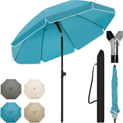 1 ombrellone da spiaggia, ombrello da balcone, protezione UV, ombrello a 8 stecche, stabile, regolabile, pieghevole a 45°, peso 180G/M², blocca efficacemente i raggi UV, portatile, compagno ideale per campeggio e giornate in spiaggia