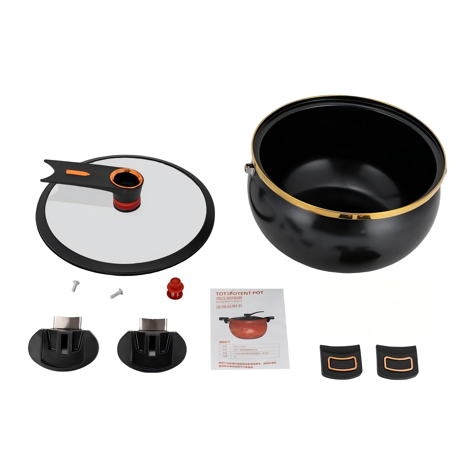 Pentola multiuso a doppia maniglia da 7 litri, disponibile in tre colori, con una generosa capacità di 25,4 cm, in ferro spesso, con coperchio in vetro e bordo dorato. Perfetta per zuppe, stufati e altro, ideale come regalo di Halloween e Natale in un mag