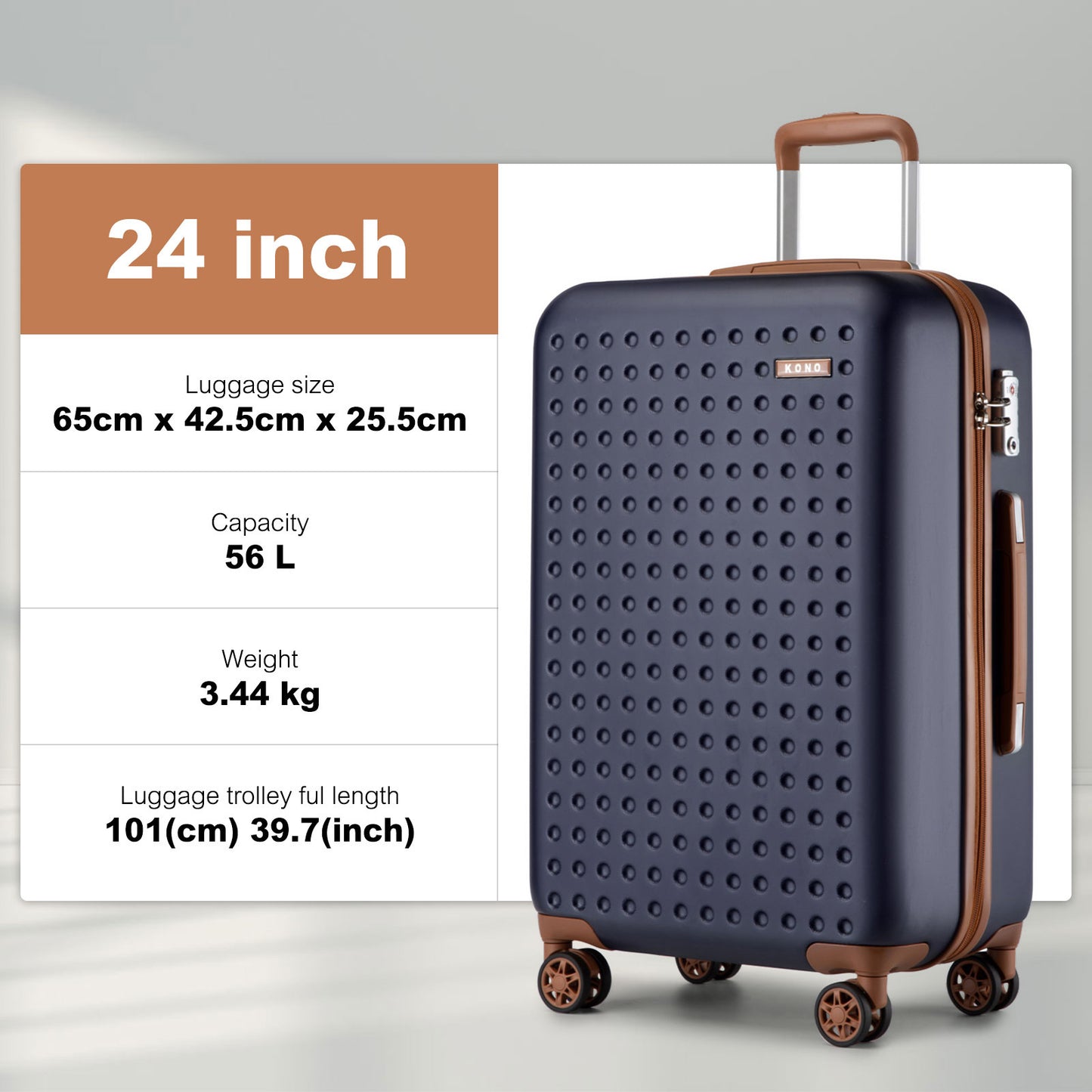 Set da 2 valigie da 24 pollici e 28 pollici per trousse da toilette, da campeggio, blu, eleganti, in ABS+PC a pois, con guscio rigido e lucchetto TSA, regalo per il rientro a scuola e per le vacanze