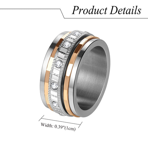 Anello Spinner Antistress per Donne e Uomini: Anello Fidget in Acciaio Inossidabile da 10mm con Zirconia Cubica Sintetica, Anello Rotante per Ansia, Anello Antistress per Pollice, Colori Oro Rosa e Argento