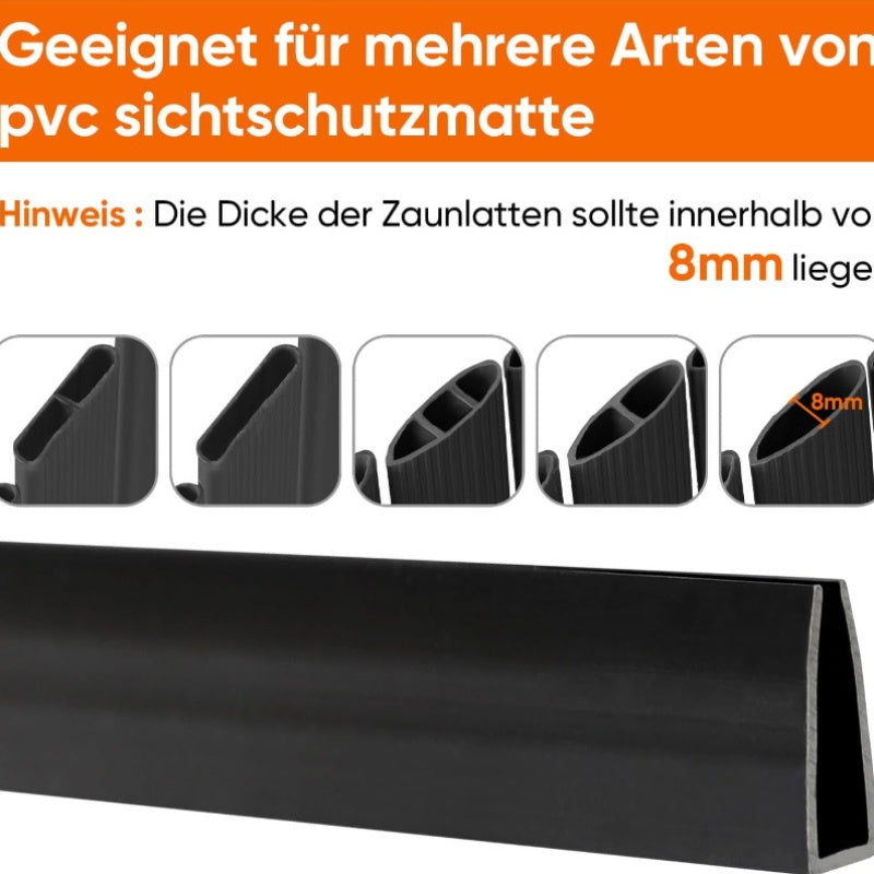 Profilo copertura per recinzione in PVC, 5 pezzi X 1M, progettato come accessorio di protezione per schermi privacy in PVC. Ogni profilo è lungo 1M, disponibile in confezione da 5. Resistente, resistente alle intemperie e facile da installare, ideale per