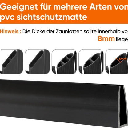 Profilo copertura per recinzione in PVC, 5 pezzi X 1M, progettato come accessorio di protezione per schermi privacy in PVC. Ogni profilo è lungo 1M, disponibile in confezione da 5. Resistente, resistente alle intemperie e facile da installare, ideale per