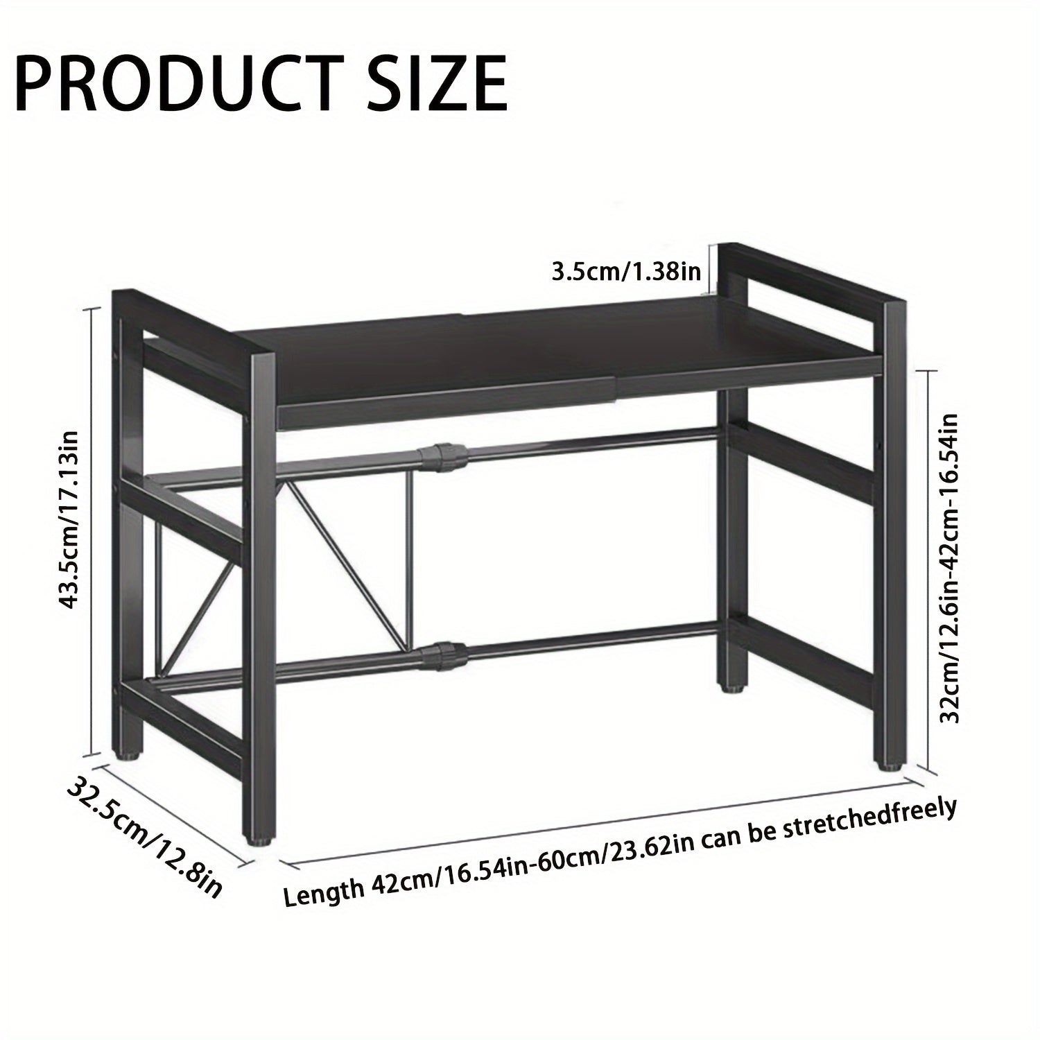 Scaffale Estensibile per Microonde, Scaffale a 2 Ripiani per Microonde con 3 Asciugamani, 5 Ganci, Porta Bacchette e Porta Tagliere, Organizer da Cucina, Scaffale per Cottura a Microonde, Piano di Lavoro, Estensibile 40-64 Cm (Nero, Bianco)