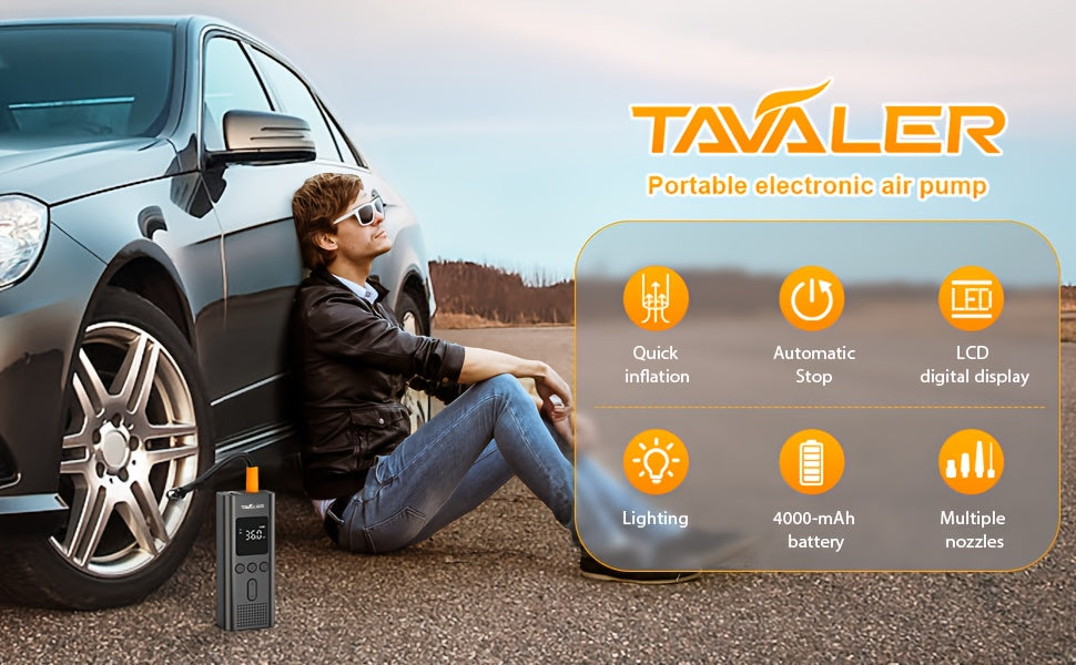 Tavaler Pompa Elettrica per Bicicletta, 150 PSI Pompa Portatile a Batteria per Bicicletta/Auto, Pompa Elettrica Ricaricabile per Biciclette, Compressore a Batteria per Biciclette, Motociclette e Auto, Accessorio Essenziale per Viaggi su Strada