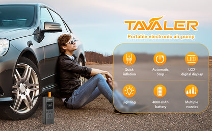 Tavaler Pompa Elettrica per Bicicletta, 150 PSI Pompa Portatile a Batteria per Bicicletta/Auto, Pompa Elettrica Ricaricabile per Biciclette, Compressore a Batteria per Biciclette, Motociclette e Auto, Accessorio Essenziale per Viaggi su Strada