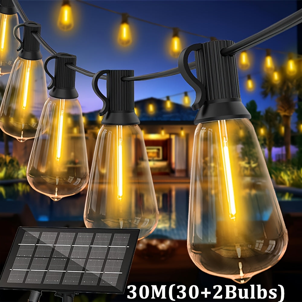 LECLSTAR 100ft 30+2LED Luci a Stringa Solari, Luci LED da Giardino Esterno, IP65, 8 Modalità di Luce, Timer 4/6/8 Ore, Luci Fatate Solari, 15 Metri/30 Metri, Bianco Caldo, Infrangibili, Decorazione per Esterni, Terrazza, Giardino, Pub, Feste, Balcone