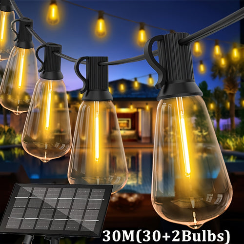 LECLSTAR 100ft 30+2LED Luci a Stringa Solari, Luci LED da Giardino Esterno, IP65, 8 Modalità di Luce, Timer 4/6/8 Ore, Luci Fatate Solari, 15 Metri/30 Metri, Bianco Caldo, Infrangibili, Decorazione per Esterni, Terrazza, Giardino, Pub, Feste, Balcone