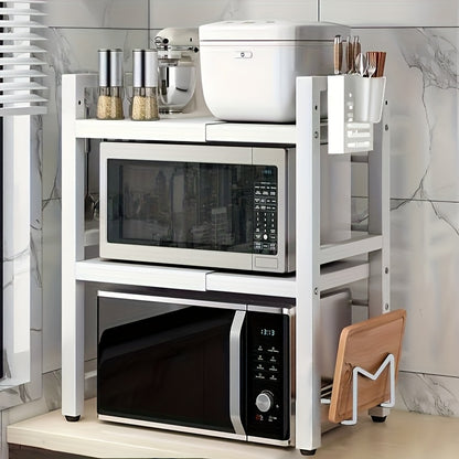 Supporto per microonde a 2 livelli regolabile - Organizer salvaspazio resistente per cucina/bagno, scaffale multiuso espandibile con design a doppio strato aperto, scaffale verticale, scaffale verticale