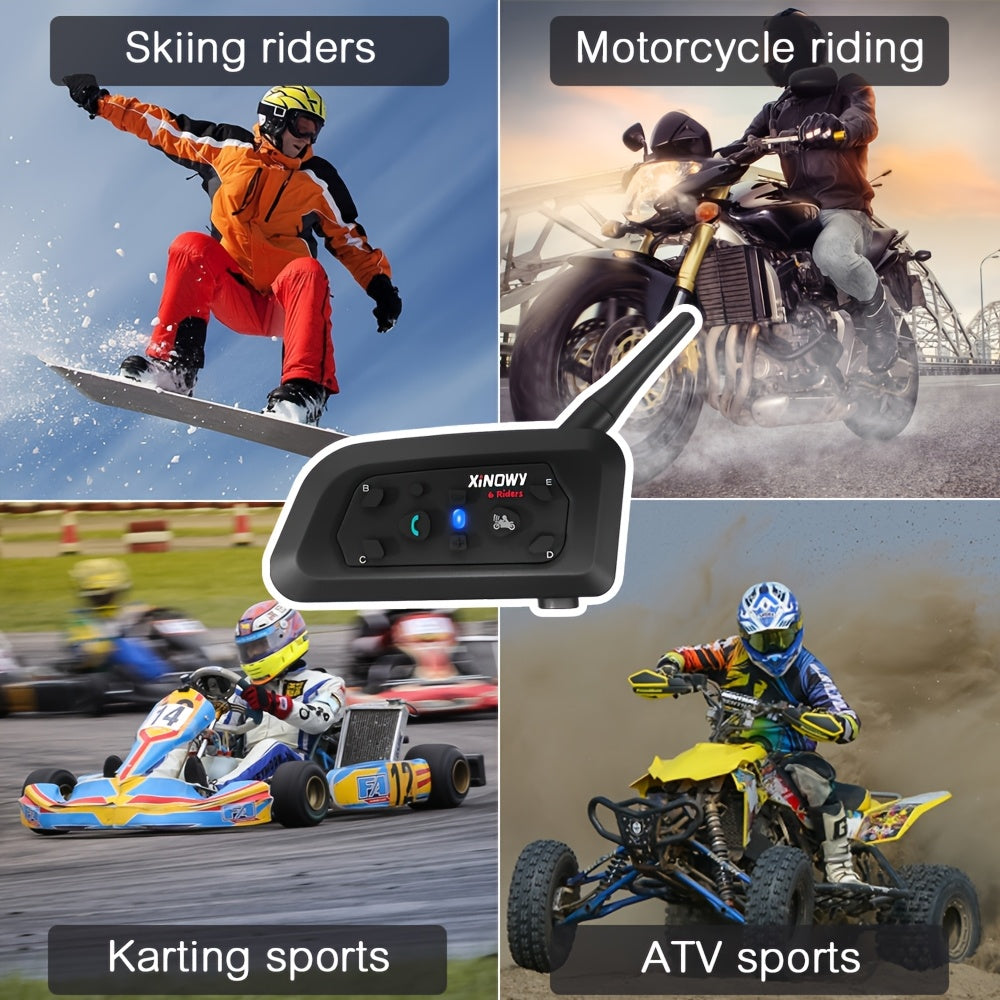 XINOWY V6 Interfono Moto 1/2 pezzi 3.5Mm Casco Wireless Auricolare Interfono per 6 Motociclisti 1200M Conversazione 850Mah DPS Riduzione del Rumore Mani Libere Stereo Musica Adatto a Tutti i Tipi di Caschi