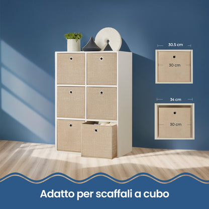 Scatole di Stoccaggio Pieghevoli, Set di 6, 30 x 30 x 30 cm, Adatte a Unità di Stoccaggio Cubiche, per Scaffali, Stoccaggio di Vestiti