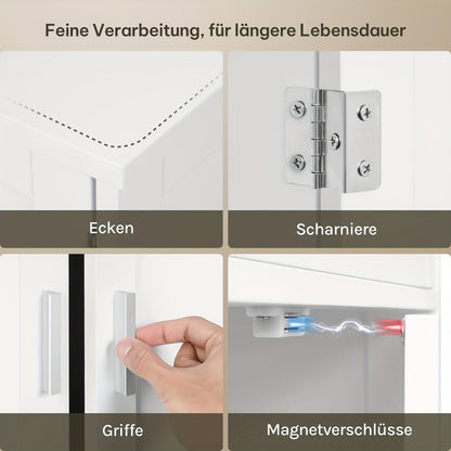 1 pz Mobiletto contenitore multifunzionale moderno e semplice, mobile per bagno, design a quattro ante + ripiano aperto, adatto per bagno/cucina/soggiorno/ufficio 60x120x30cm bianco, manufatto contenitore per la casa