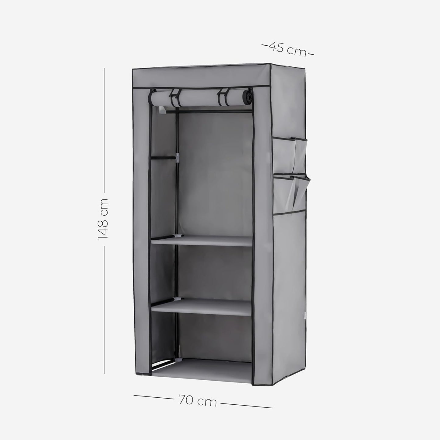 Baroni Home Armadio in Tessuto Richiudibile 70x46x145 cm Grigio 3 Ripiani e 1 Barra Appendiabiti, Guardaroba in Tessuto non Tessuto Pieghevole Salvaspazio con Struttura in Ferro per Camera da Letto, Cabina Armadio, Campeggio, Cameretta, Lavanderia, Mobile