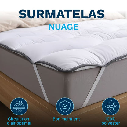 Materasso Cloud 600 Gsm Morbido e Traspirante in Fibre Vergini - Tessuto Morbido e Piacevole al Tocco, Design Ondulato Confortevole, Cinghie di Retenzione Elastiche, Lavabile in Lavatrice