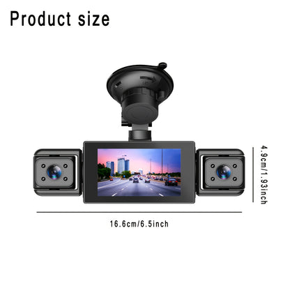 Dash Cam per auto a 4 lenti, IPS da 7,62 cm, visione notturna HD 1080P, registrazione a 360° anteriore/posteriore/sinistra/destra, alimentazione per veicolo 12-24 V, scheda di memoria opzionale, batteria ricaricabile, per taxi/camion