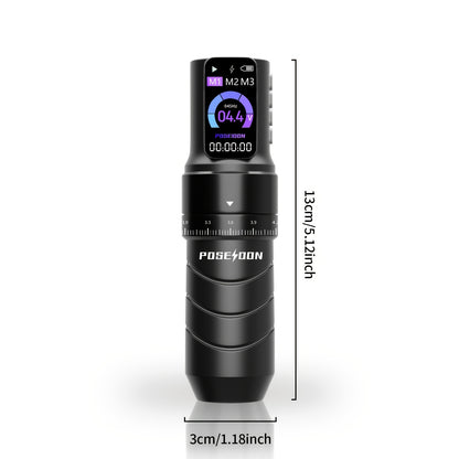 POSEIDON Macchinetta Tatuaggio Rotante Wireless a Penna, Motore Senza Nucleo con Passo Regolabile da 2.4-4.2Mm, Due Batterie con Schermo Digitale da 2300Mah per Principianti