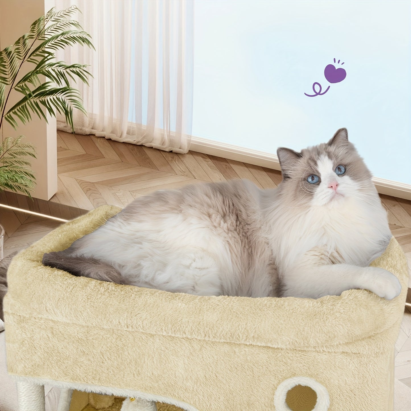 Graffio per Gatti, Albero da 178 cm con Ampia Piattaforma, 2 Rifugi, 7 Pali Graffiatori, Pomponi, Amaca e Postazioni Relax, Adatto a Tutte le Razze di Gatti, Beige
