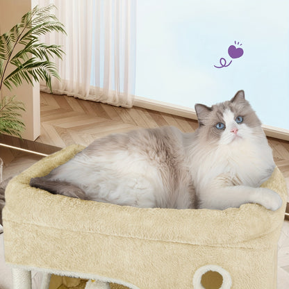 Graffio per Gatti, Albero da 178 cm con Ampia Piattaforma, 2 Rifugi, 7 Pali Graffiatori, Pomponi, Amaca e Postazioni Relax, Adatto a Tutte le Razze di Gatti, Beige