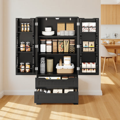 Credenza pensile per cucina - Mobiletto a pavimento con 2 cassetti e 2 ante - 60x40x120cm - Armadi da cucina bianchi
