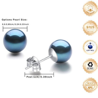 Orecchini rotondi neri in perle di mare coltivate in acqua salata, argento sterling S925, per mamma, fidanzata, amante, il miglior regalo per tutte le feste