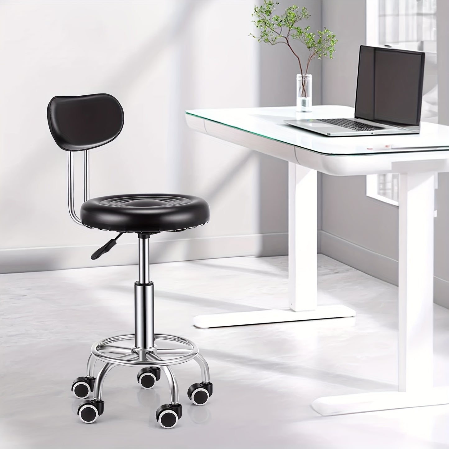 Sgabello da bar girevole con schienale e altezza regolabile, sedia in metallo con rotelle idraulica per carichi pesanti fino a 181,44 kg per cucina, salone, ufficio, massaggi e clinica