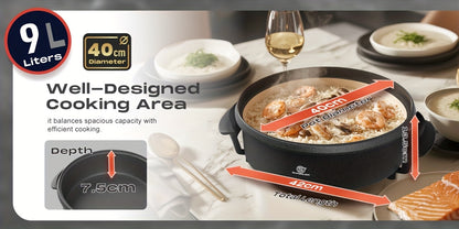 SUPERLEX 40X7Cm Padella Elettrica Multiuso | 1500W Antiaderente con Piastra in Alluminio | Base in Acciaio | Coperchio in Vetro Temperato | Termostato Regolabile | Ampia Capacità di 7L per Pizza, Feste & Cucina Familiare