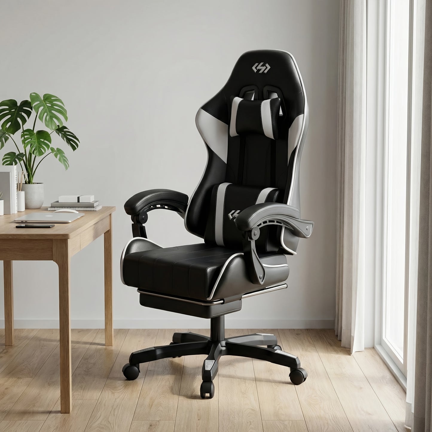 Sedia da gaming ergonomica con imbottitura a molle ultra-morbida, sedia da ufficio con poggiatesta e supporto lombare, angolo di inclinazione e poggiapiedi regolabili, realizzata in ecopelle resistente, regali per fidanzato