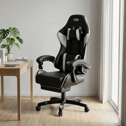 Sedia da gaming ergonomica con imbottitura a molle ultra-morbida, sedia da ufficio con poggiatesta e supporto lombare, angolo di inclinazione e poggiapiedi regolabili, realizzata in ecopelle resistente, regali per fidanzato