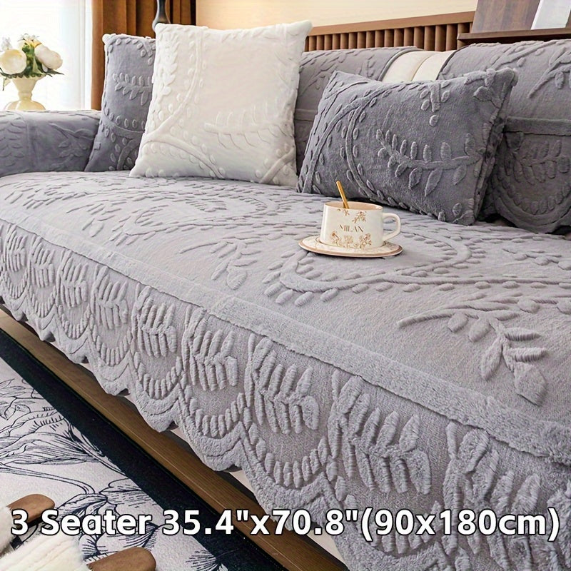 1 Coperta per Divano in Peluche con Stampa Leopardata - Finta Pelle Spessa e Calda, Antiscivolo e Adatta agli Animali Domestici, Bordo Decorativo a Foglie, Per Divani da 1-4 Posti e Sezionali, Lavabile in Lavatrice, Accessorio Comodo per Soggiorno o Camer