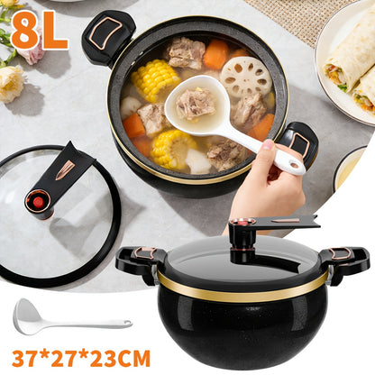 Pentola da 8 litri in ghisa per impieghi gravosi | Include una cucchiaio, adatta per cucinare e stufare, multifunzionale con coperchio, compatibile con piani cottura a gas e a induzione, eccellente capacità di ritenzione del calore, ideale per l'uso in cu