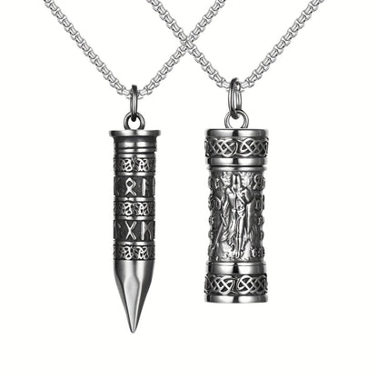 Collana da uomo con San Michele Arcangelo, Collana con ciondolo a forma di urna cineraria, Collana vichinga, Ciondolo con scudo guardiano dell'Arcangelo Michele, Medaglia amuleto cattolica in acciaio inossidabile, Gioiello regalo.
