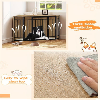 Gabbia Angolare per Cani da Interno, Cuccia per Cani, Casa per Cani, Gabbia Bloccabile per Cani, Gatti e Altri Animali Domestici, 111L x 60P x 67A cm