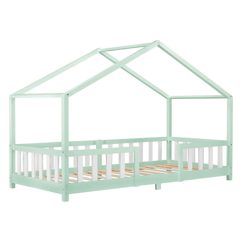 Letto per Bambini Treviolo in Stile Casa con Protezione Anticaduta in Legno di Pino