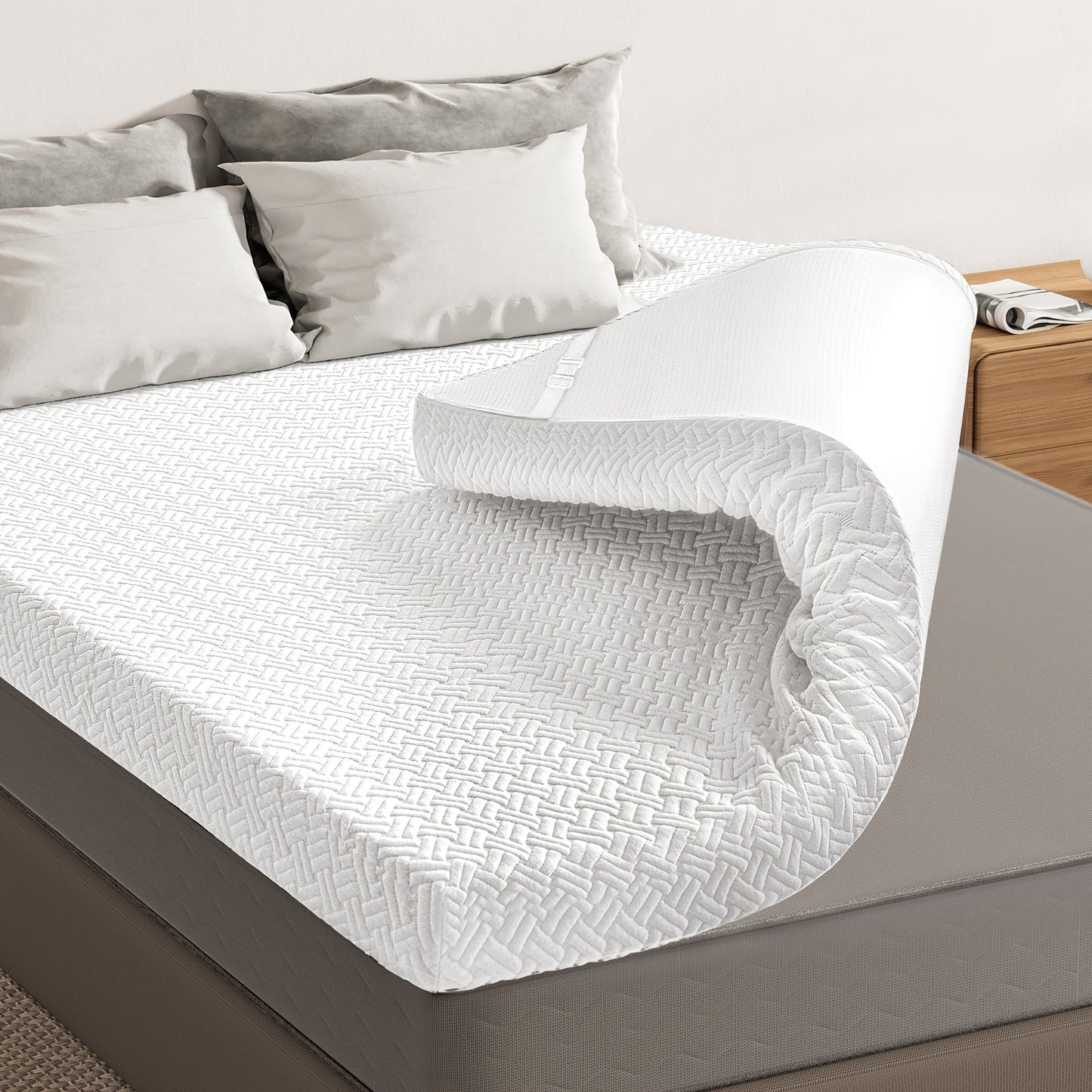KERDOM Coprimaterasso in Memory Foam con Spessore 7,5 cm e Fasce Antiscivolo, Due Livelli di Durezza Gel Topper Materassi Rimovibile Lavabile a Macchina, Schiuma Traspirante al Carbone Bambù per Camper Misura Completa 90/120/160/180 x 200cm