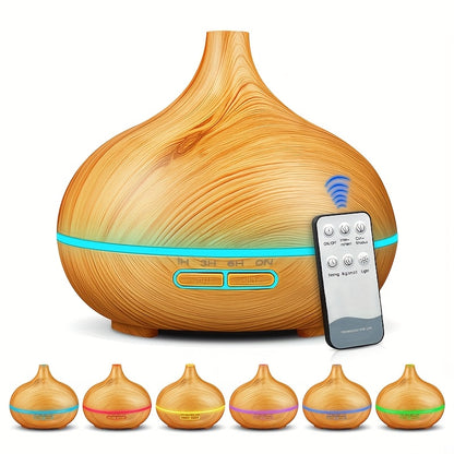 Diffusore e umidificatore per oli essenziali con effetto legno da 550ML - Telecomando, spegnimento automatico, tecnologia Soundwave, nebbia fredda, alimentazione USB per casa, ufficio e camera da letto