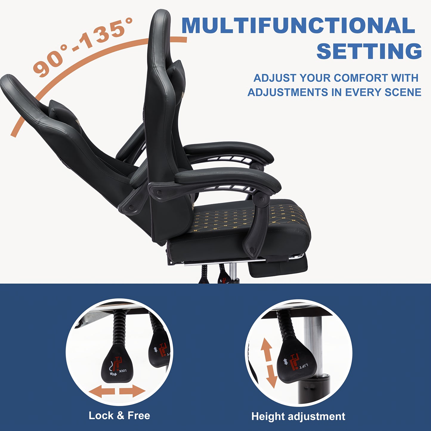 Sedia da Gaming Andyou con Poggiapiedi, Sedia Ergonomica per Computer per Gamer, Sedia Girevole Regolabile con Supporto Lombare, Realizzata in Pelle PU Resistente