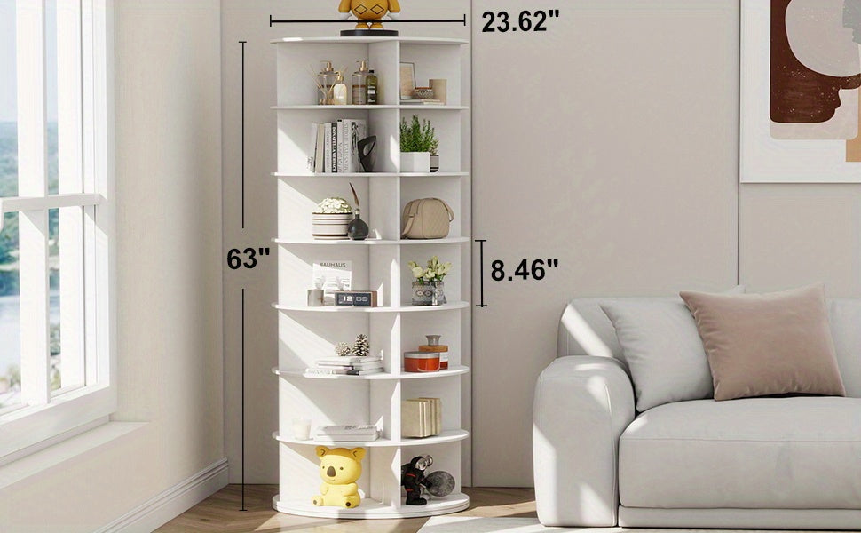 Torre portascarpe girevole a 5/6/7 ripiani per 20/24/28 paia di scarpe, espositore girevole a 360° bianco, organizzatore Lazy Susan, scaffale portascarpe a carosello rotondo, carosello verticale per cappelli e borse