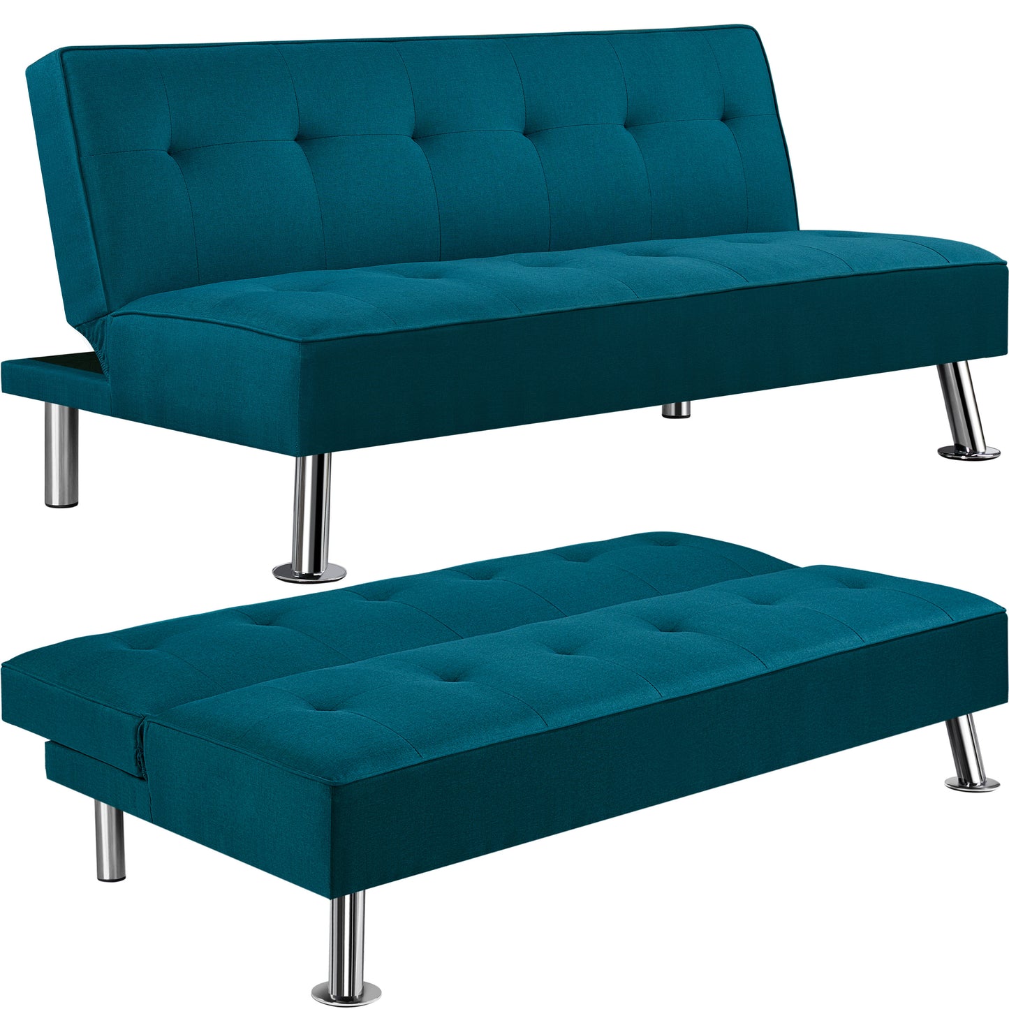 Costoffs Divano Letto a 3 Posti Divano Letto in Tessuto Imbottito con Gambe in Metallo Cromato 105° - 180° per Soggiorno Studio Ufficio Camera degli Ospiti Carico Massimo 350 kg