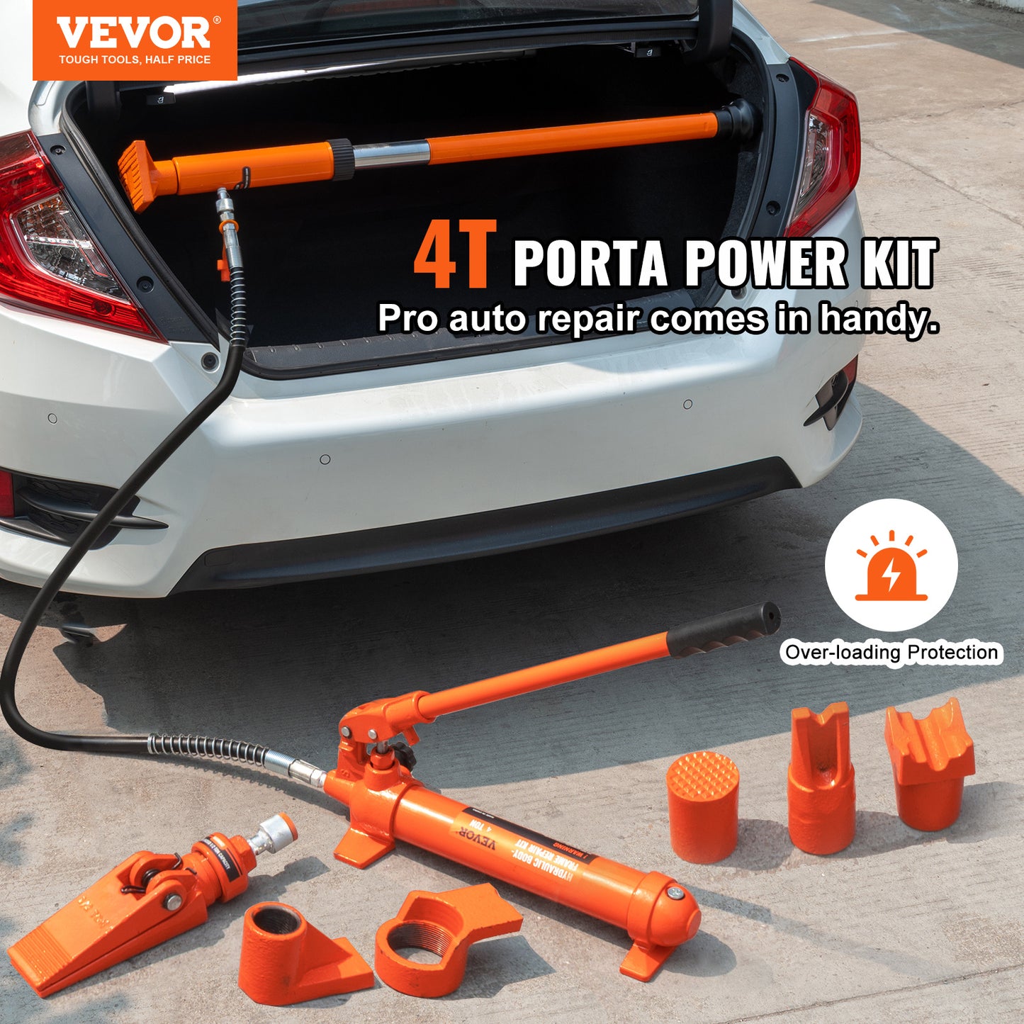 Kit di potenza portatile VEVOR da 4 tonnellate, gancio idraulico portatile con tubo di olio da 3,9 piedi/1,2 metri, kit di riparazione del telaio dell'auto con custodia per la riparazione di auto, camion, fattoria (8800 libbre)