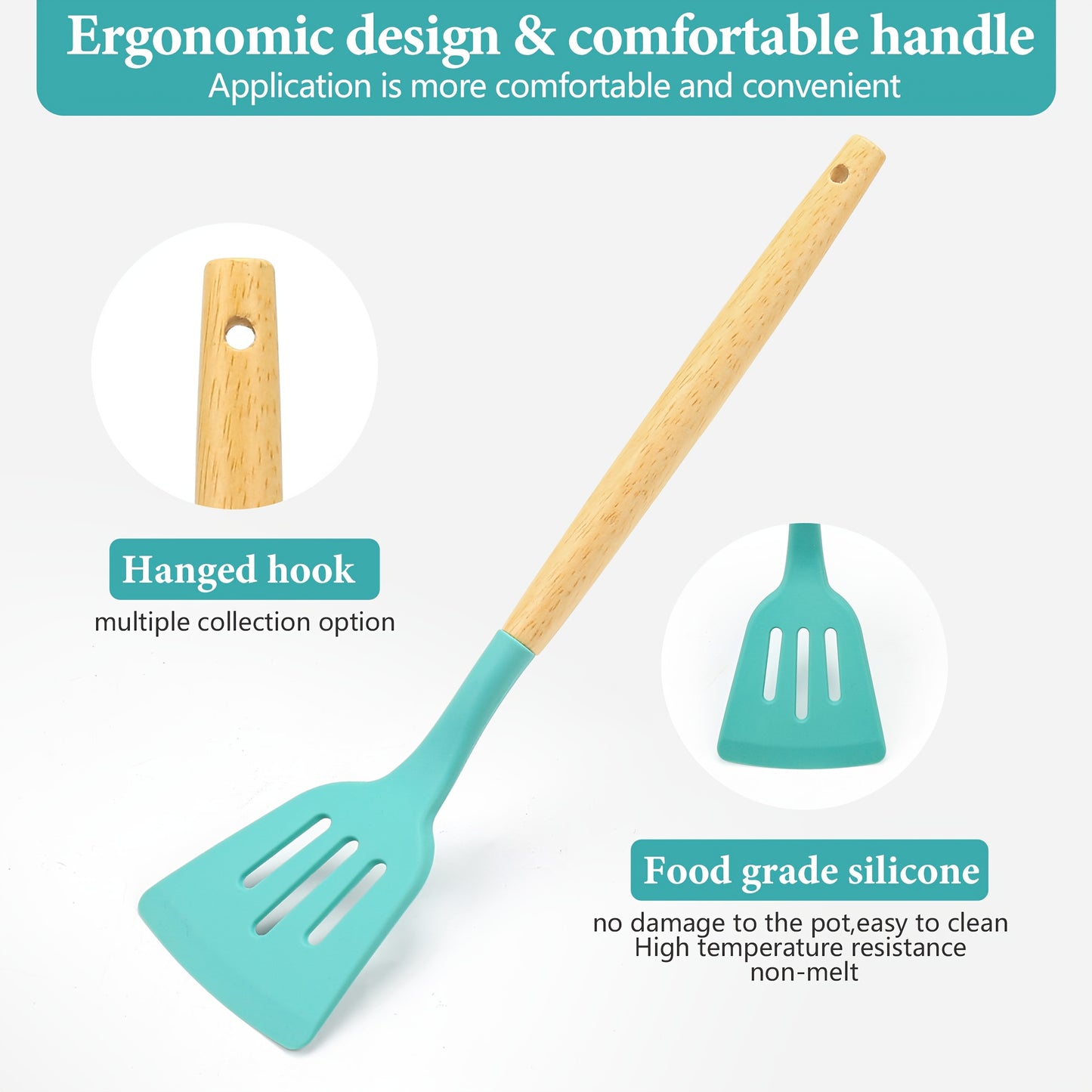 Set da 19 pezzi, Coltello da cucina, Set da cucina, Set di utensili da cucina (con manici in legno), Set di cottura di sicurezza, Set di utensili da cucina antiaderenti, Pentole moderne lavabili, Utensili da cucina, Adatto per regali di Natale e Halloween